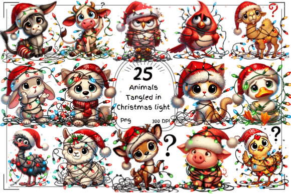 25 Animals Tangled in Christmas Lights Illustrations