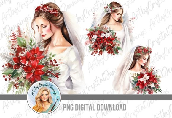 Beautiful Bride Christmas Wedding PNG: Illustrations
