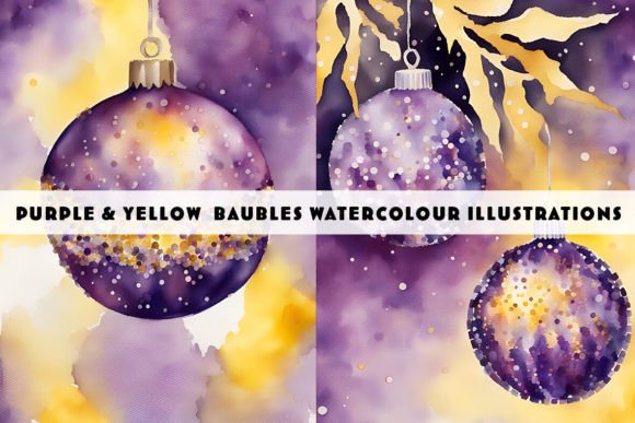 Christmas Baubles Watercolour Purple Illustrations