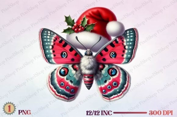 Christmas Butterfly with Hat Illustrations