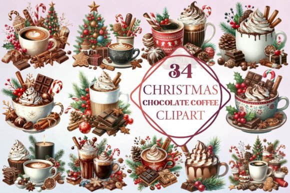 Christmas Chocolate Coffee Clipart: Premium Illustrations
