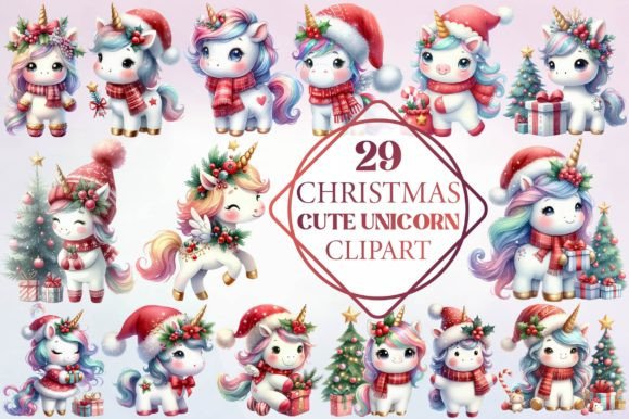 Christmas Cute Unicorn Clipart: Freebies for Crafters