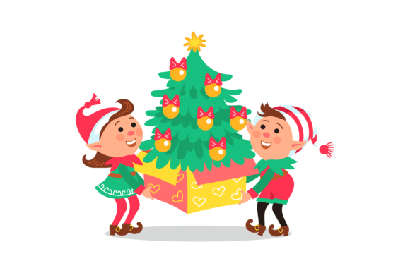 Christmas Elves: Cartoon Dwarfs Carrying Illustrations