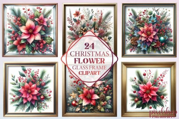 Christmas Flower Glass Frame Clipart for Illustrations