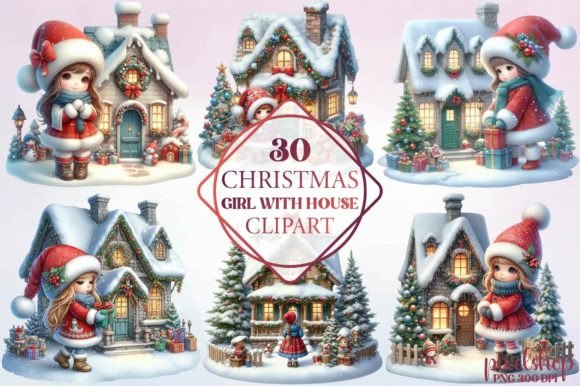 Christmas Girl with House Clipart Freebies Review
