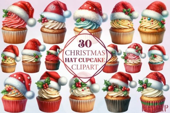 Christmas Hat Cupcake Clipart: Festive Illustrations