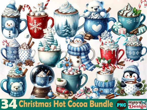 Christmas Hot Chocolate Clipart Bundle: Illustrations