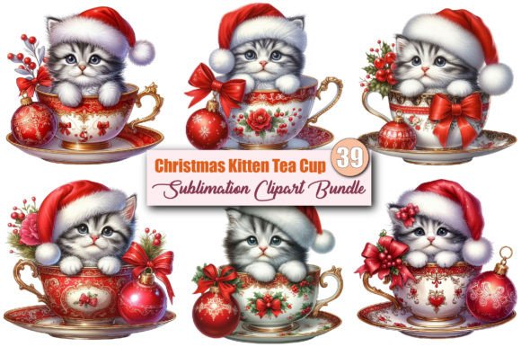 Christmas Kitten Tea Cup PNG Clipart: Illustrations Review