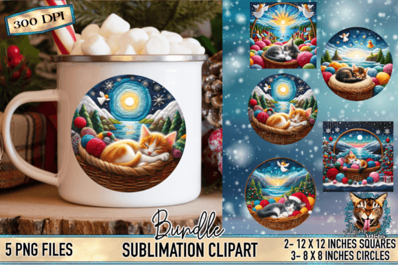 Christmas Kittens Felt Patchwork PNGS: Festive Illustrations
