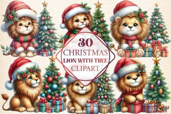 Christmas Lion with Tree Clipart: Illustrations Review
