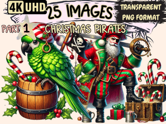 Christmas Pirates Clipart P1: Fun Illustrations
