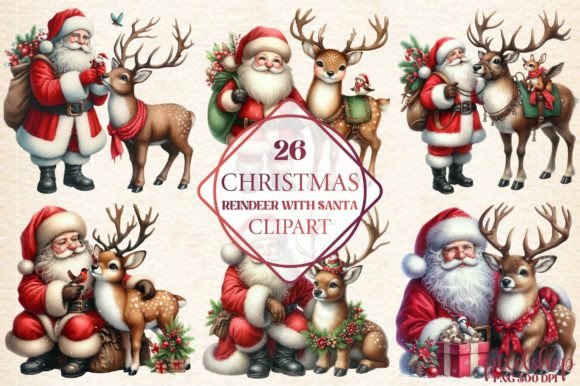 Christmas Reindeer with Santa Illustrations