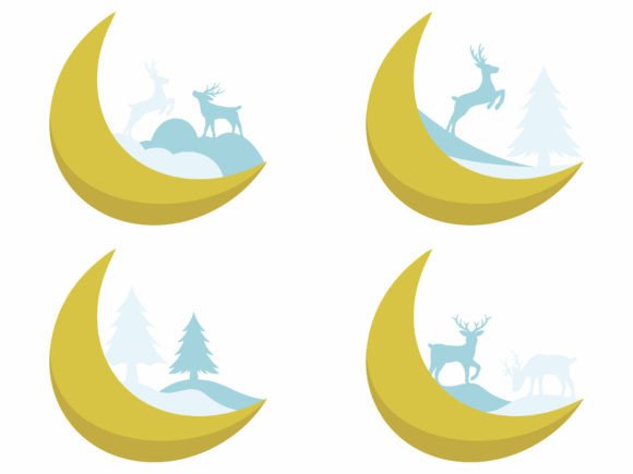 Christmas Tree Crescent Moon Background: Editorial Illustrations