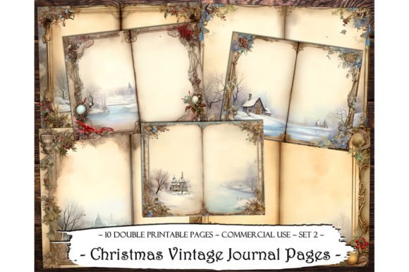 Christmas Vintage Double Journal Pages: Illustrations for Crafters