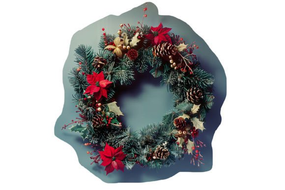 Christmas Wreath PNG Collage: Illustrations for Crafters