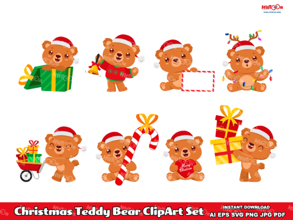 Cute Christmas Teddy Bear ClipArt Set: Illustrations Review