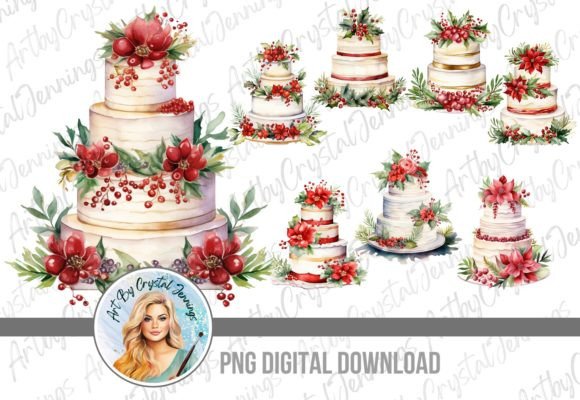 Floral Christmas Wedding Cake PNG: Elegant Illustrations