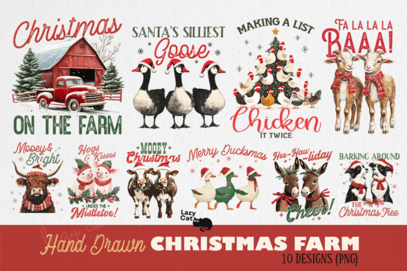 Hand Drawn Christmas Farm PNG Bundle: Illustrations