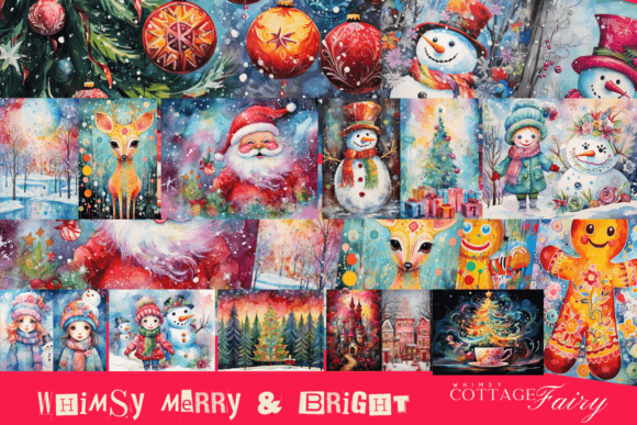 Merry Bright Christmas Digital Papers: Festive Illustrations