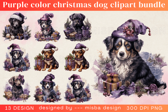 Purple Christmas Dog Clipart: Illustrations Review