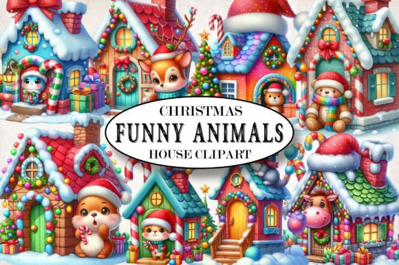 Review: Christmas Funny Animals House Clipart Illustrations