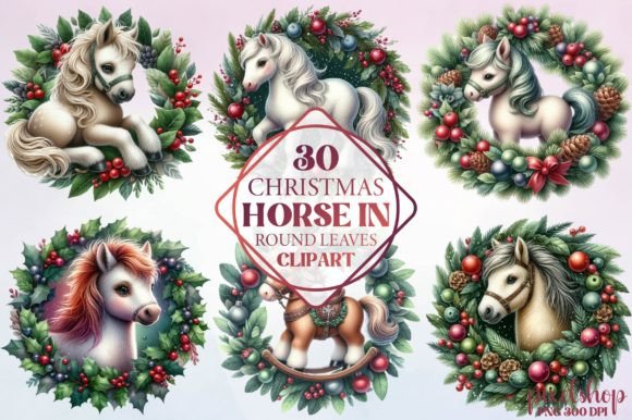Review: Christmas Horse in Round Leaves Clipart Illustrations