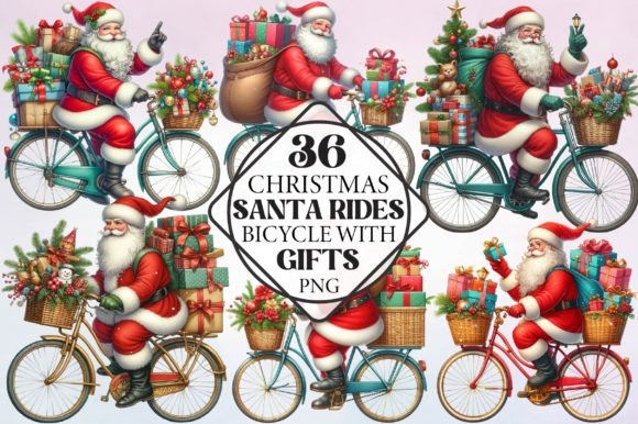 Review: Christmas Santa Rides Bicycle Illustrations