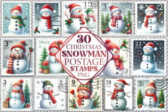 Review: Christmas Snowman Postage Stamps Illustrations