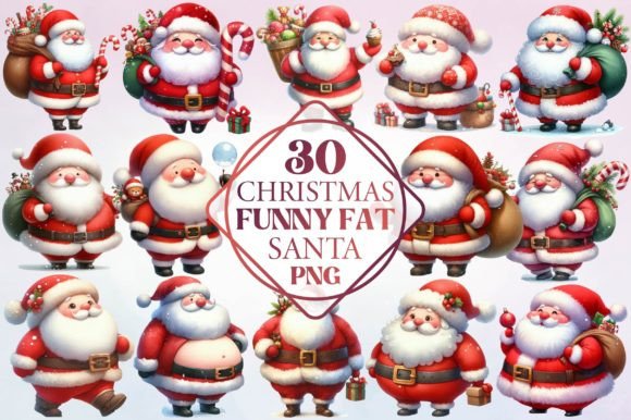 Review: Watercolor Christmas Funny Fat Santa Illustrations