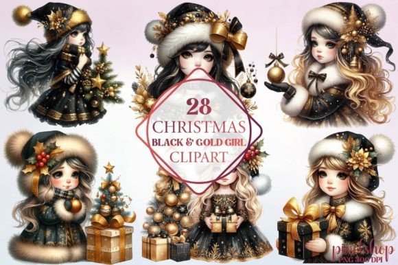 Reviewing Christmas Black Gold Girl Clipart Freebies