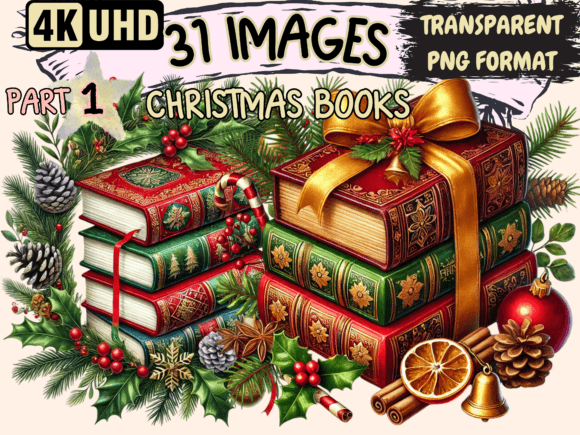 Reviewing Christmas Books Clipart P1 Illustrations