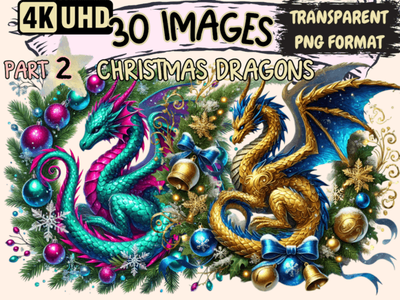 Reviewing Christmas Dragons Clipart P2 Illustrations