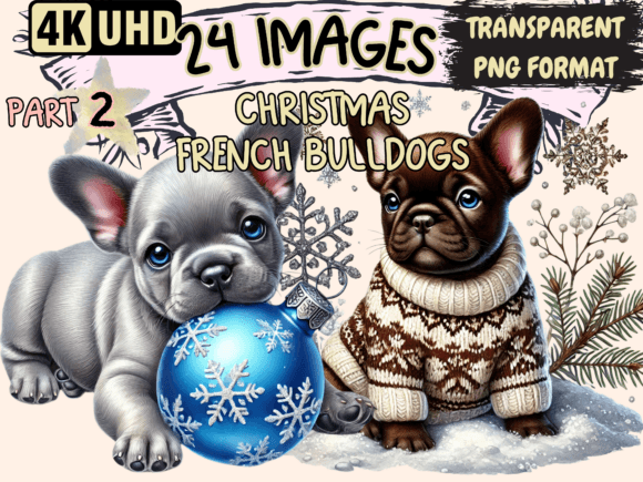 Reviewing Christmas French Bulldogs Clipart P2 Illustrations