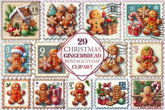 Reviewing Christmas Gingerbread Postage Stamp Illustrations