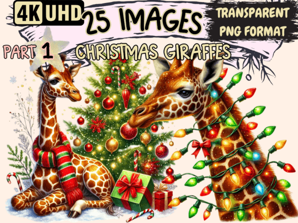 Reviewing Christmas Giraffes Clipart P1 for Embroidery