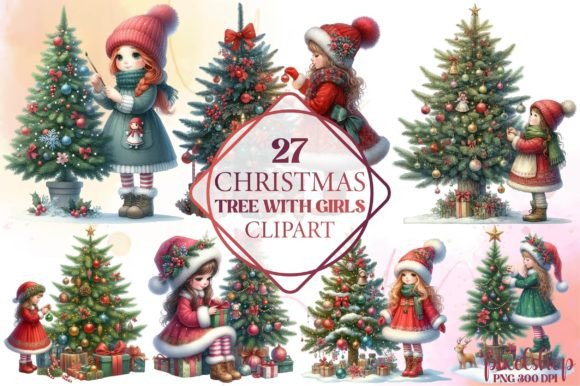 Reviewing Christmas Tree with Girls Clipart Freebies