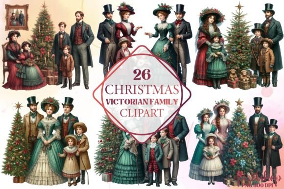 Reviewing Christmas Victorian Family Clipart Illustrations