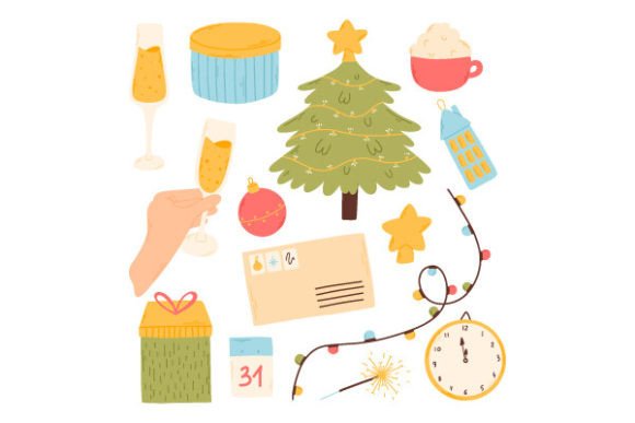 Set of Christmas Elements: Illustrations for Blogs