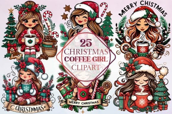 Watercolor Christmas Coffee Girl Clipart Review