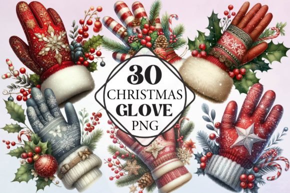 Watercolor Christmas Glove Clipart: Festive Illustrations