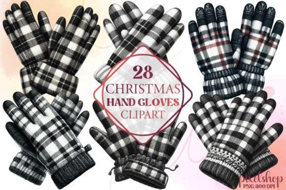 Watercolor Christmas Hand Gloves Clipart & Illustrations