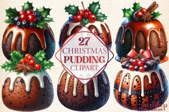 Watercolor Christmas Pudding Clipart for Illustrations