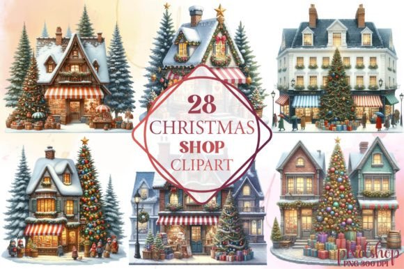 Watercolor Christmas Shop Clipart: Freebies Review